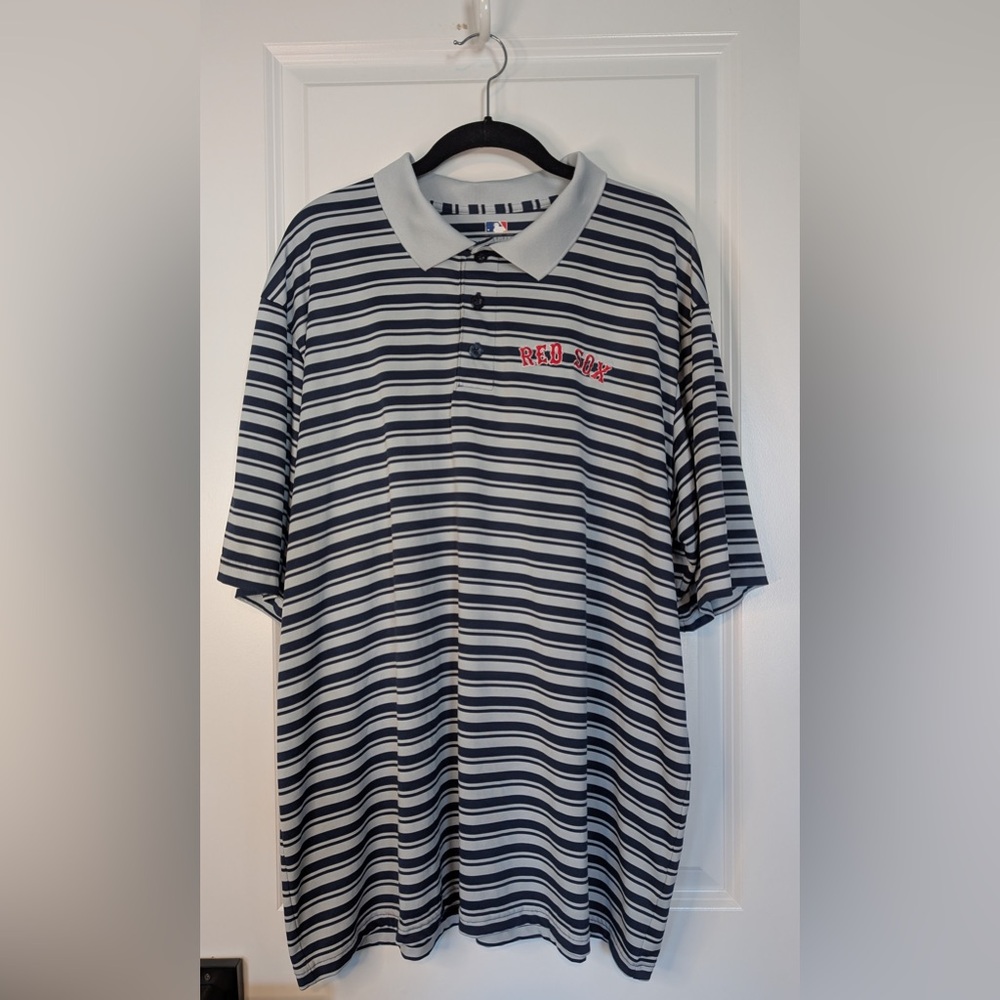 Genuine Merchandise Men’s Red Sox Polo Blue White Striped Logo Size 2XL